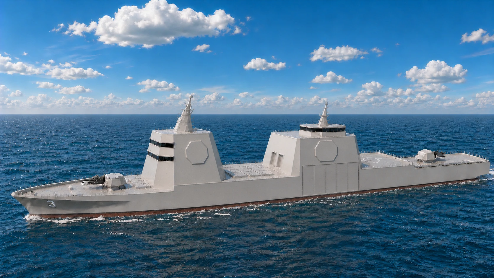 CAG-3 Alternate 2 rendering preserving the initial FFG/DDG-family superstructure treatment before the additional forward rake.