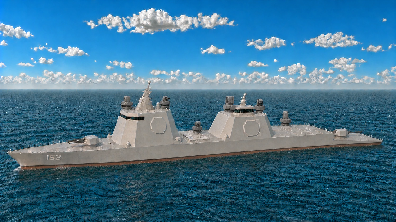 DDG-152 Cerberus installation study showing five compact terminal-defense mounts.