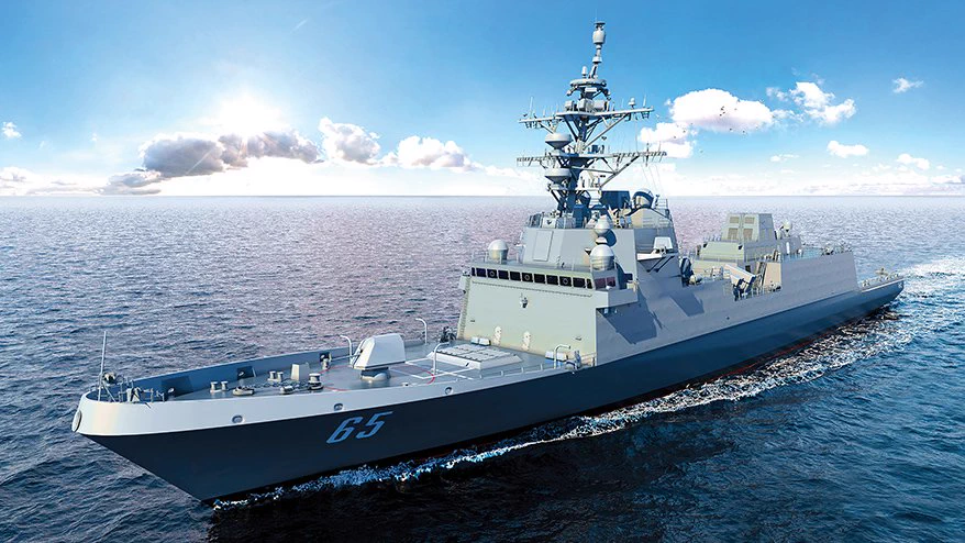 Reference modern warship perspective rendering over open water.